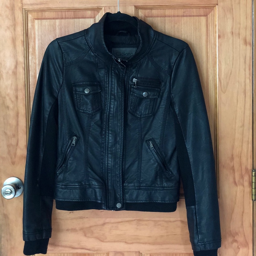 Faux Leather Bomber Style Jacket